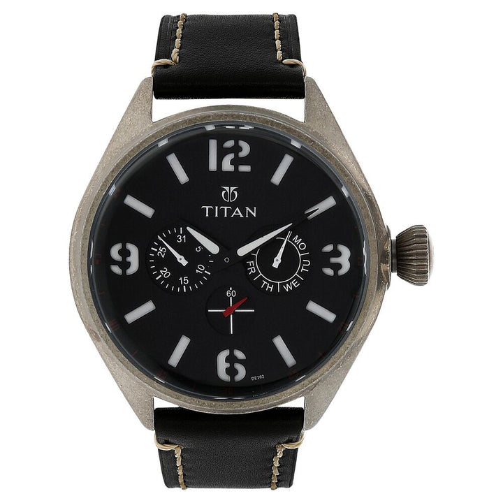 Titan Analog Black Dial with Date Leather Strap Watch for Men-9478QL01J