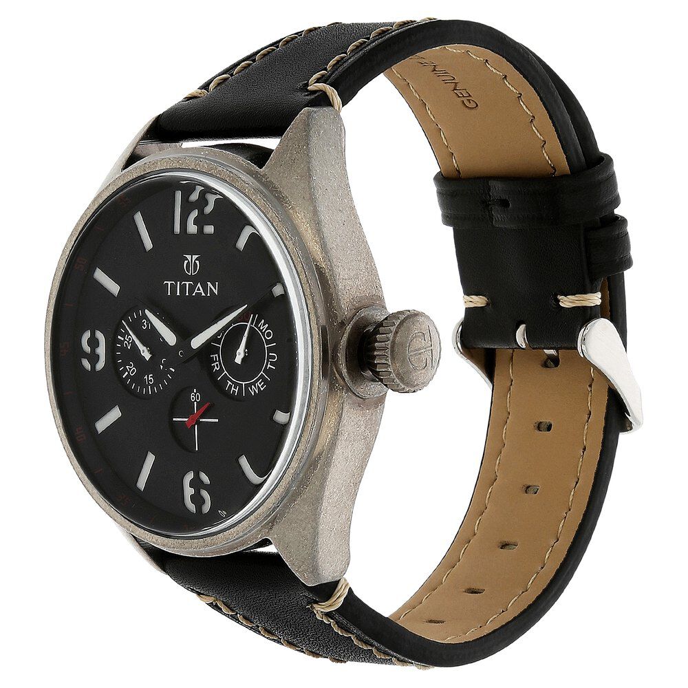 Titan Analog Black Dial with Date Leather Strap Watch for Men-9478QL01J