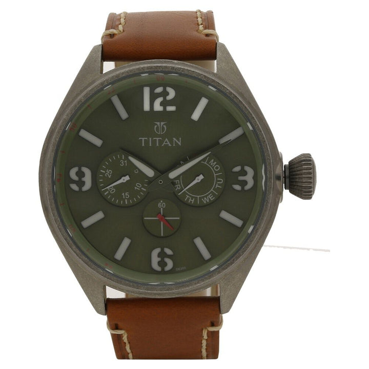 Titan Analog Green Dial Date Leather Strap watch for Men-9478QL02J