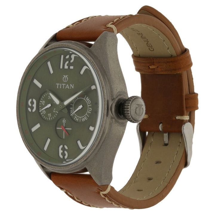 Titan Analog Green Dial Date Leather Strap watch for Men-9478QL02J