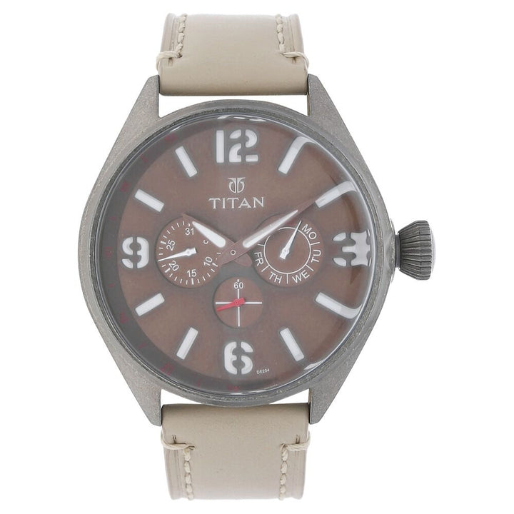 Titan Analog with Date Brown Dial Leather Strap watch for Men-9478QL03J