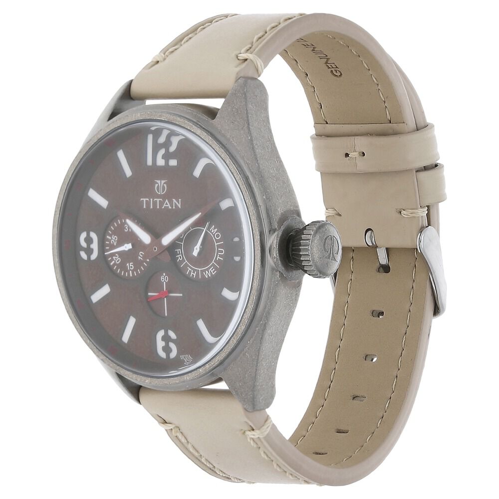 Titan Analog with Date Brown Dial Leather Strap watch for Men-9478QL03J