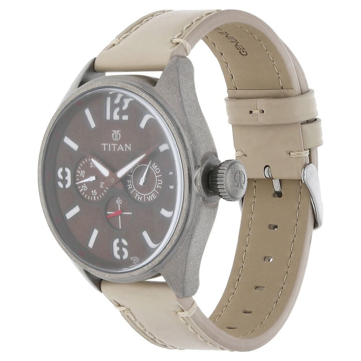 Titan Analog with Date Brown Dial Leather Strap watch for Men-9478QL03J