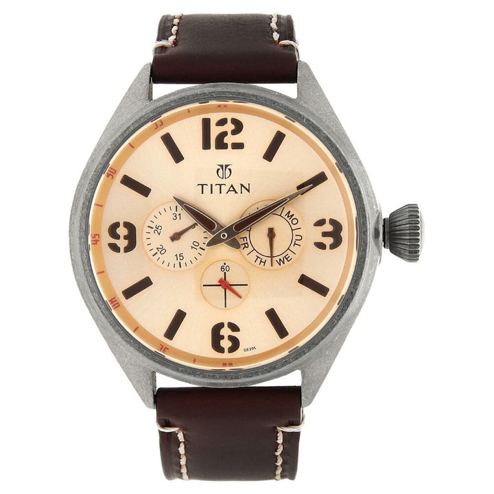 Titan Analog with Date Rose Gold Dial Leather Strap watch for Men-9478QL04J