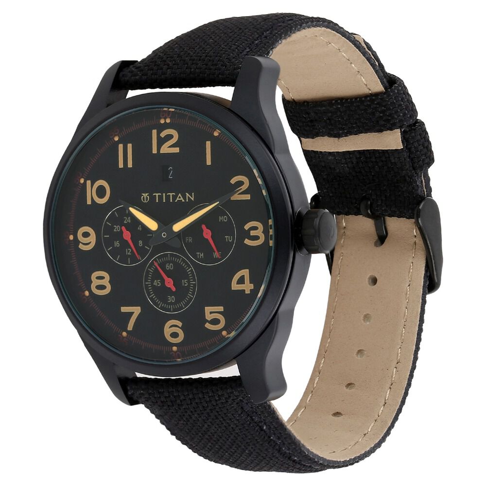 Titan Analog Black Dial Quartz Canvas Strap watch for Men-9479AF01J
