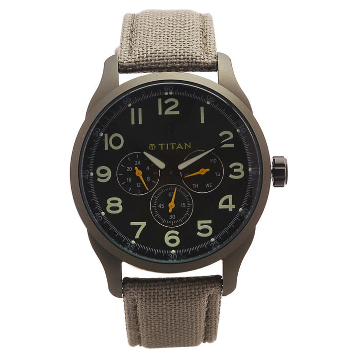 Titan Quartz Analog Black Dial Denim Strap Watch for Men-9479AF02J