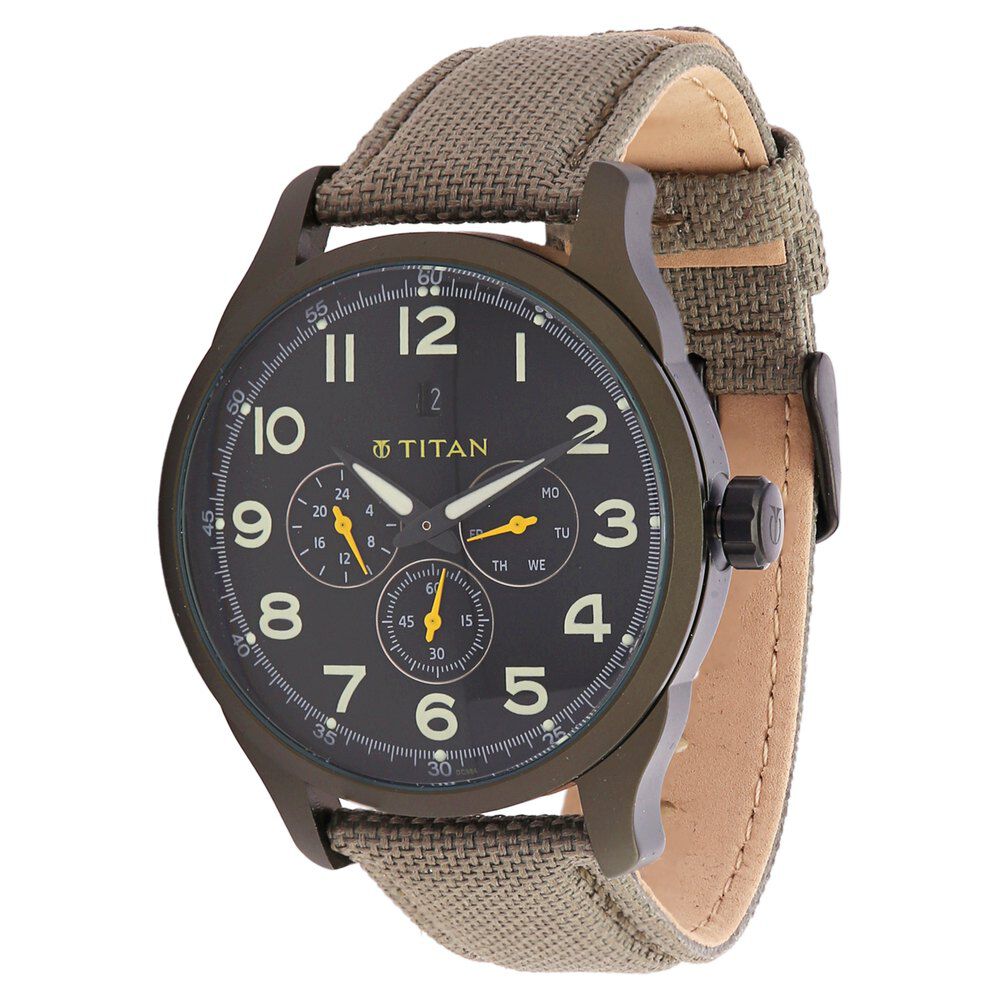 Titan Quartz Analog Black Dial Denim Strap Watch for Men-9479AF02J