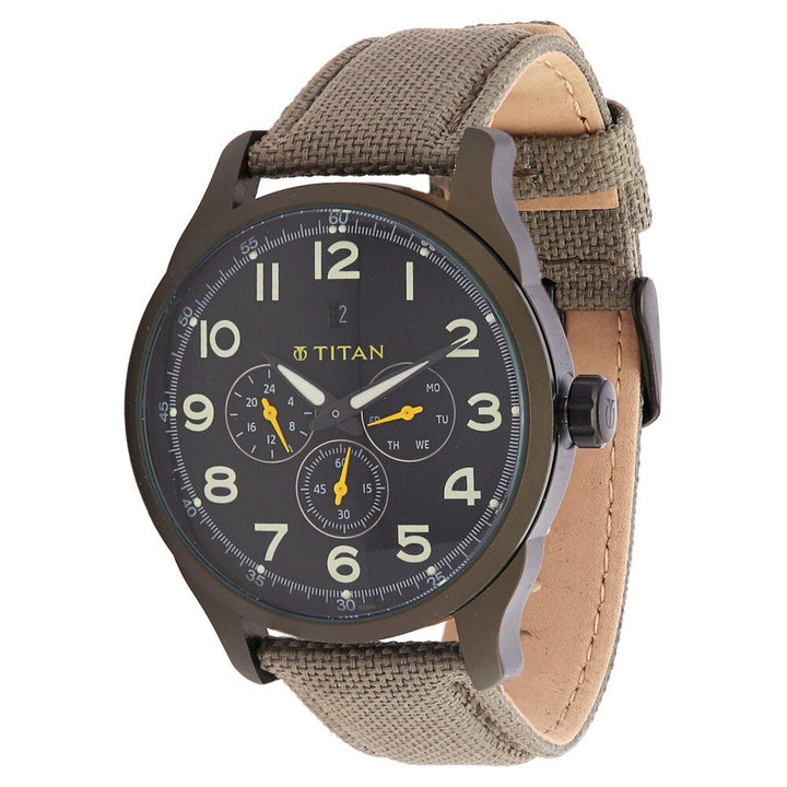 Titan Quartz Analog Black Dial Denim Strap Watch for Men-9479AF02J