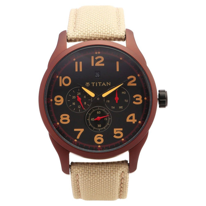 Titan Quartz Analog Black Dial Canvas Strap Watch for Men-9479AF03J