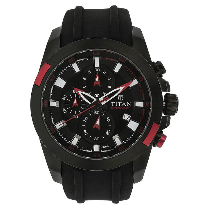 Titan Quartz Chronograph Black Dial Plastic Strap Watch for Men-9482KP02J