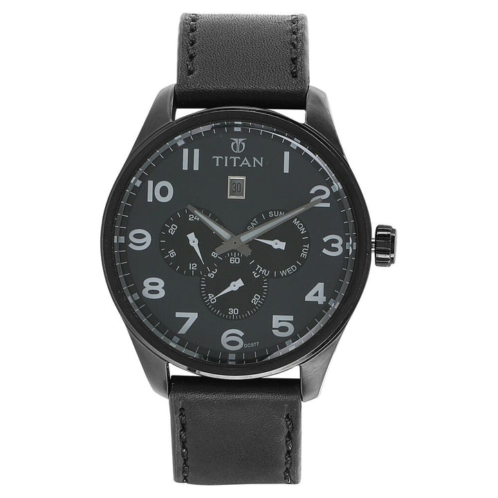 Titan Quartz Analog Grey Dial Leather Strap Watch for Men-9483NL02J