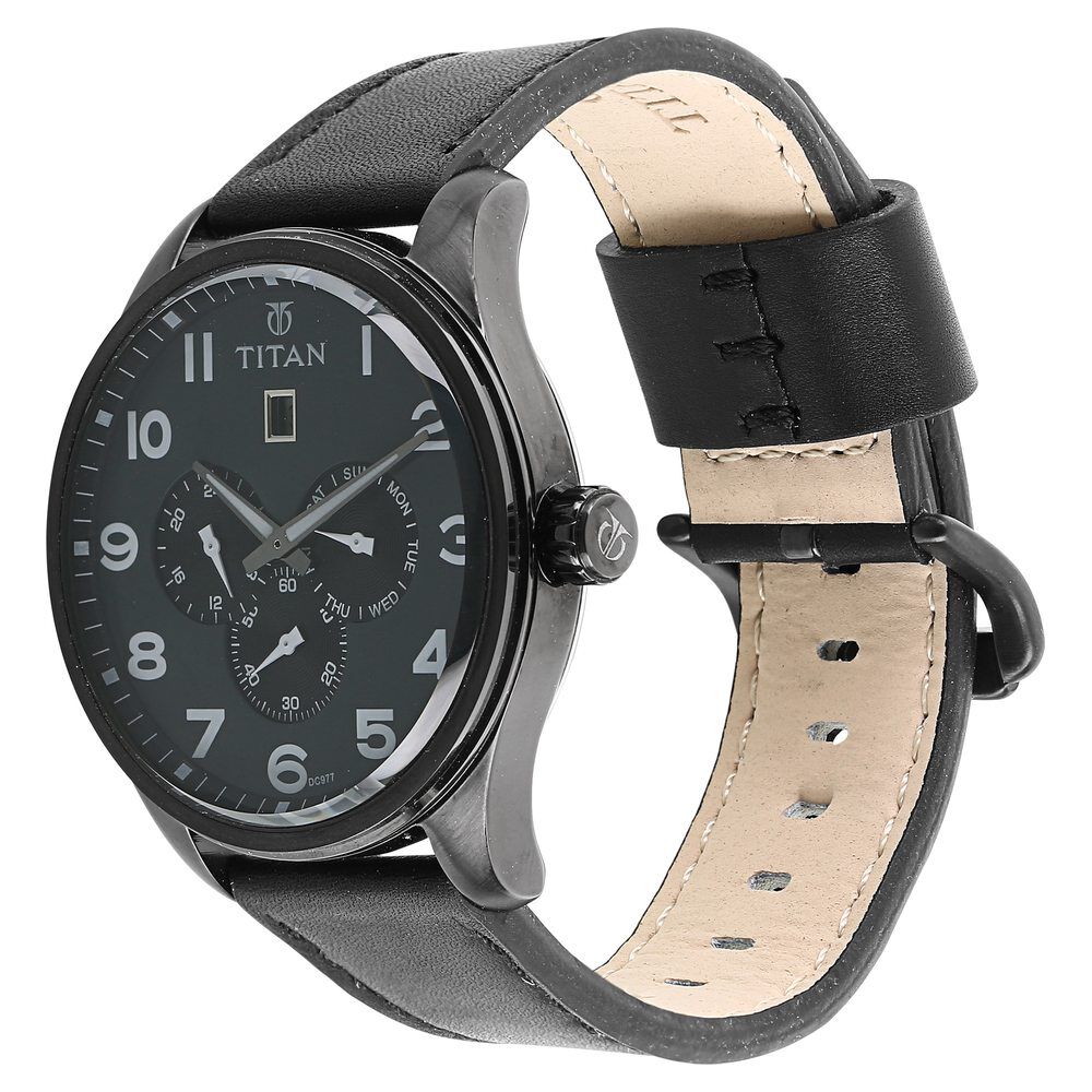 Titan Quartz Analog Grey Dial Leather Strap Watch for Men-9483NL02J