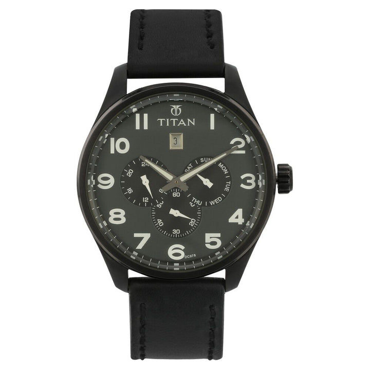 Titan Analog Green Dial Leather Strap watch for Men-9483NL03J