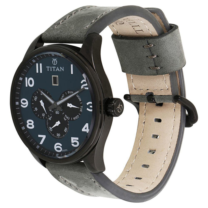 Titan Quartz Analog Blue Dial Leather Strap Watch for Men-9483NL04J