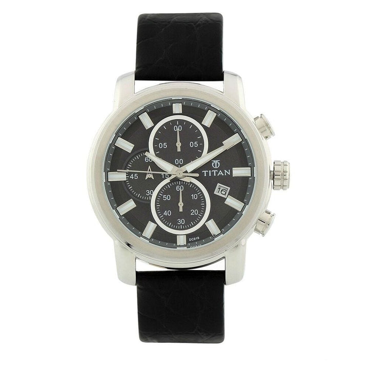 Titan Quartz Chronograph Black Dial Leather Strap Watch for Men-9486SL01J