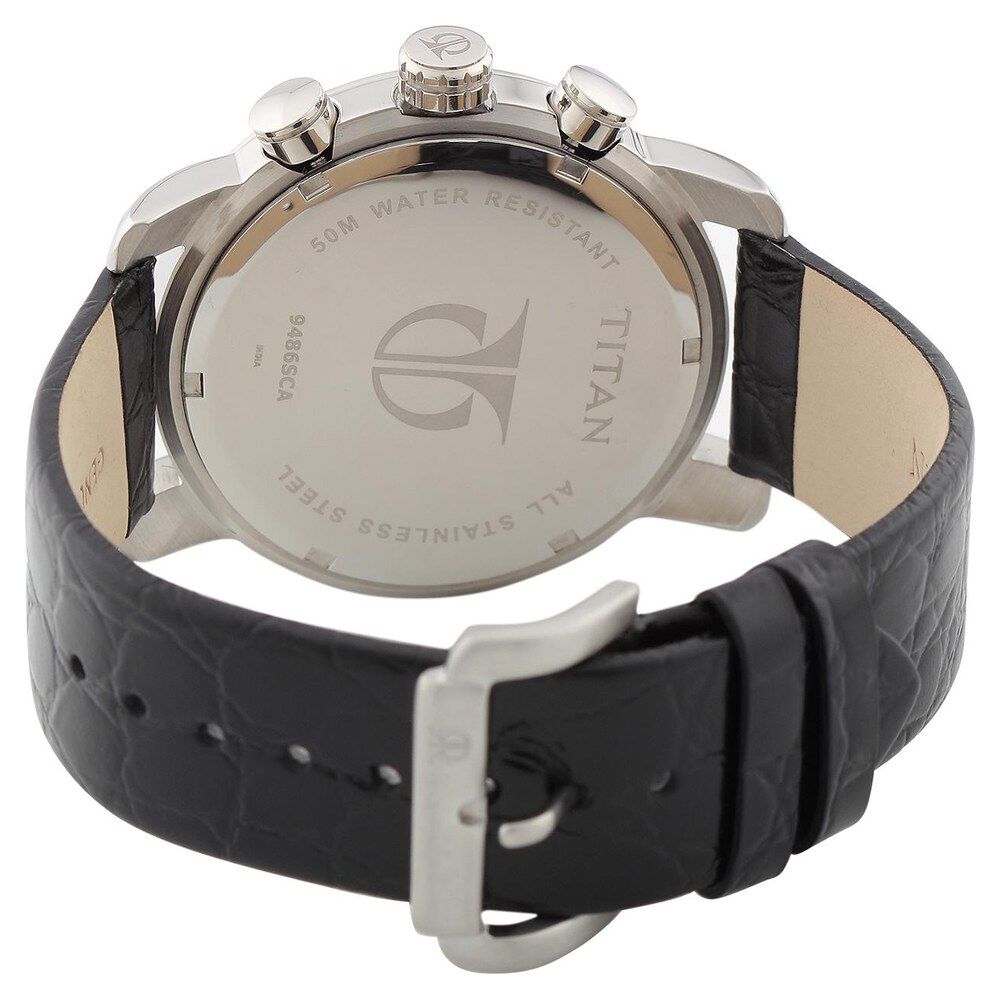 Titan Quartz Chronograph Black Dial Leather Strap Watch for Men-9486SL01J