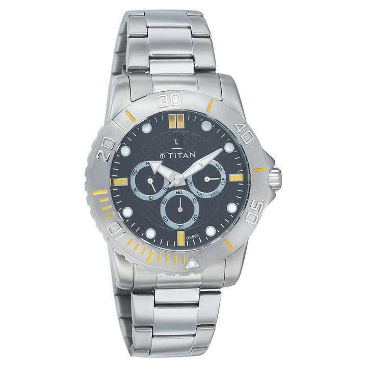 Titan Quartz Analog Black Dial Metal Strap Watch for Men-9490SM02J