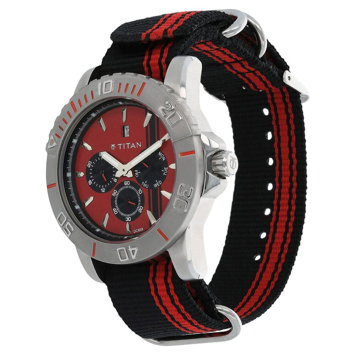 Titan Quartz Analog Red Dial Nylon Strap Watch for Men-9490SP02J