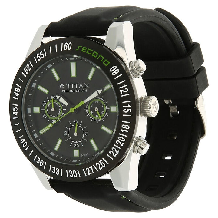 Titan Chronograph Black Dial Quartz Plastic Strap watch for Men-9491KP02J