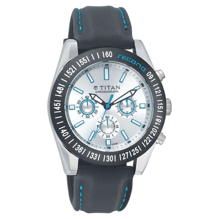 Titan Quartz Chronograph Silver Dial Plastic Strap Watch for Men-9491KP03J