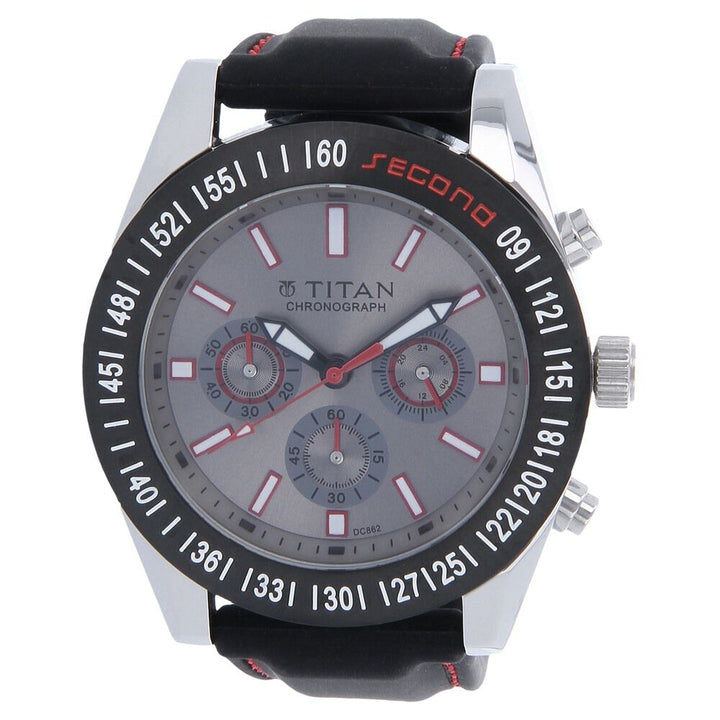 Titan Quartz Chronograph Black Dial Plastic Strap Watch for Men-9491KP04J