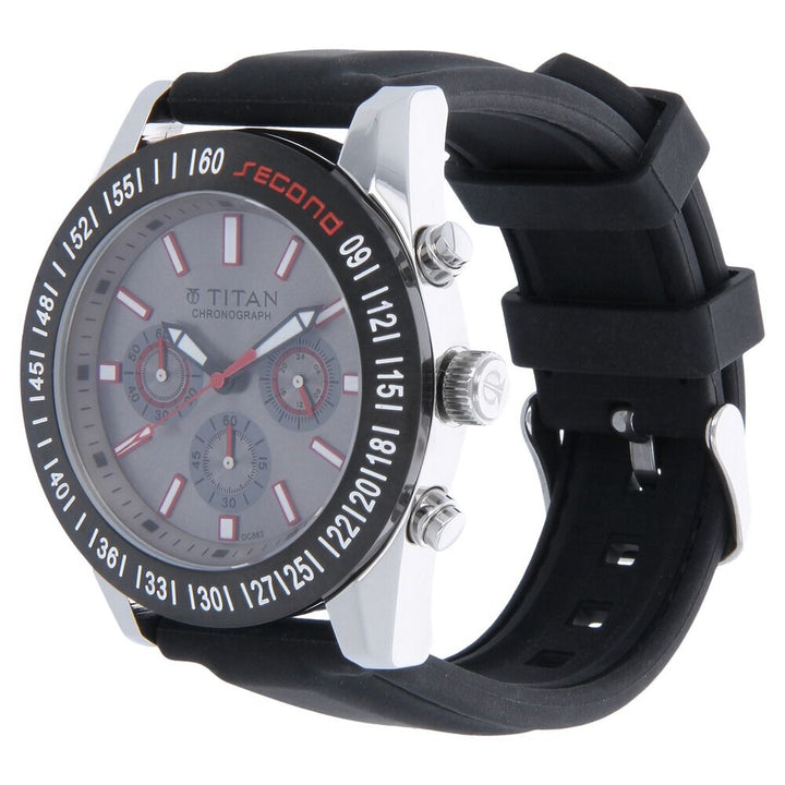 Titan Quartz Chronograph Black Dial Plastic Strap Watch for Men-9491KP04J