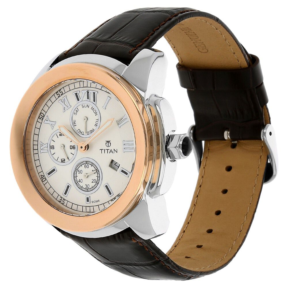 Titan Quartz Analog White Dial Leather Strap Watch for Men-NJ9492KL05