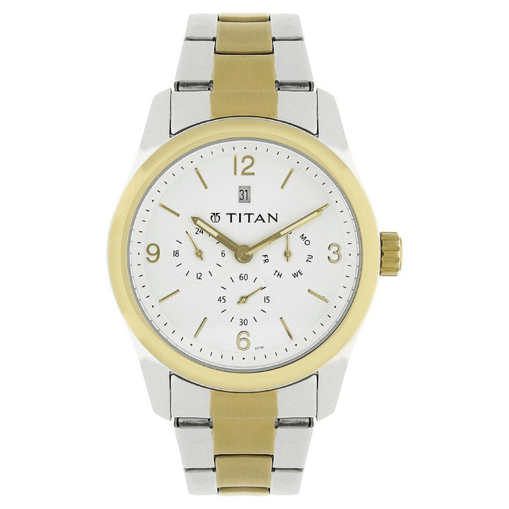 Titan Quartz Analog White Dial Metal Strap Watch for Men-NS9493BM01