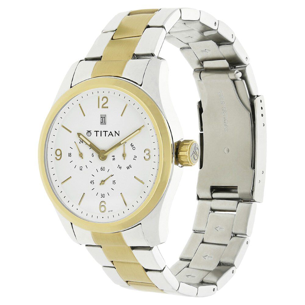 Titan Quartz Analog White Dial Metal Strap Watch for Men-NS9493BM01