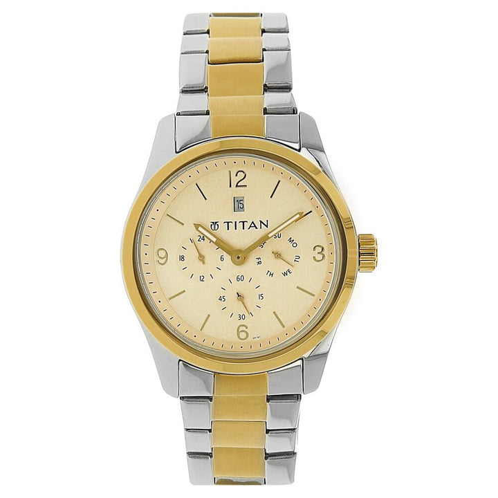Titan Quartz Analog Champagne Dial Metal Strap Watch for Men-NJ9493BM02