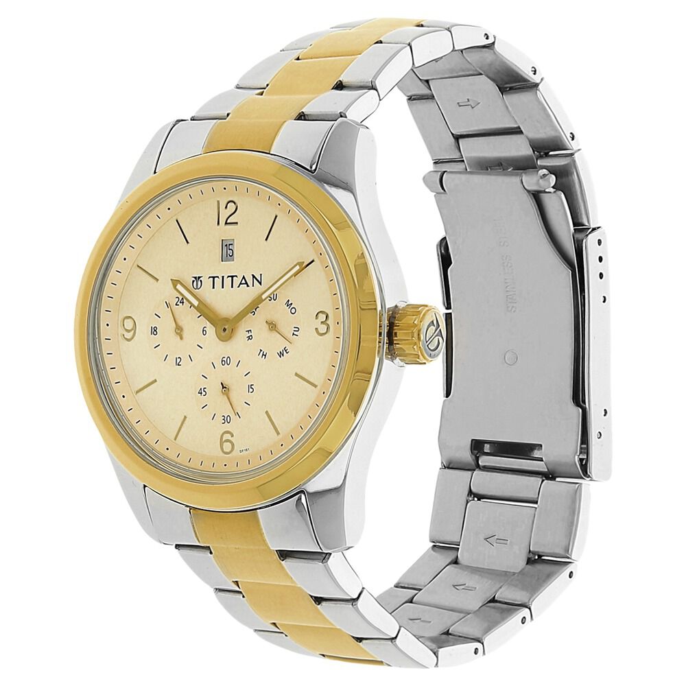 Titan Quartz Analog Champagne Dial Metal Strap Watch for Men-NJ9493BM02