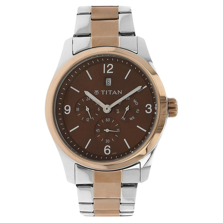 Titan Quartz Analog Brown Dial Metal Strap Watch for Men-NS9493KM01