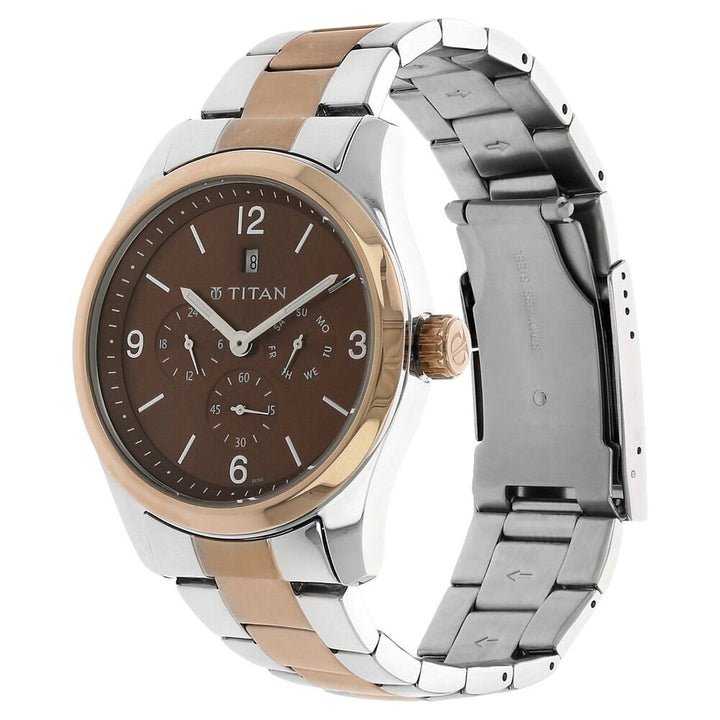 Titan Quartz Analog Brown Dial Metal Strap Watch for Men-NS9493KM01