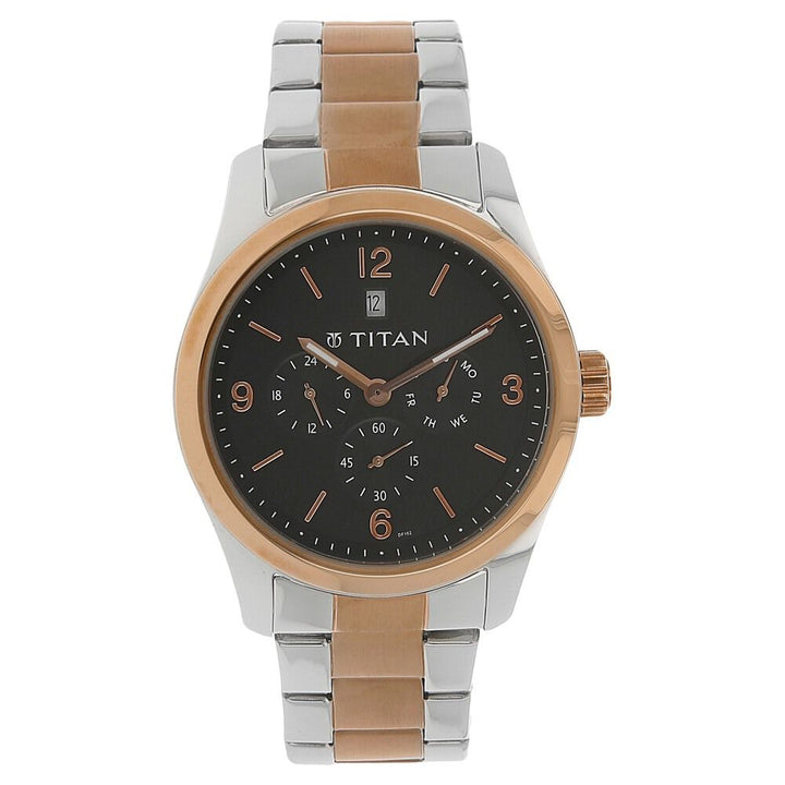 Titan Quartz Analog Black Dial Metal Strap Watch for Men NK9493KM02