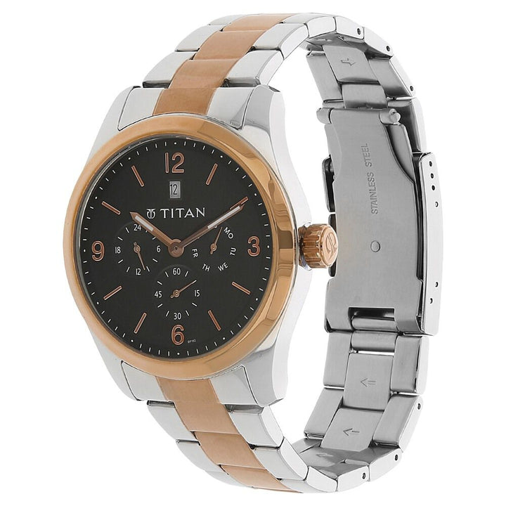 Titan Quartz Analog Black Dial Metal Strap Watch for Men NK9493KM02