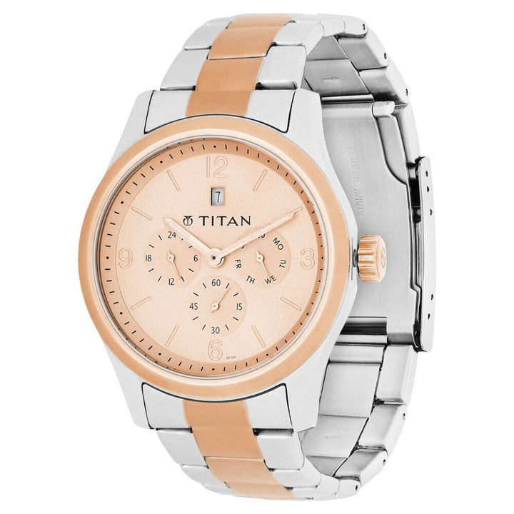 Titan Quartz Analog with Date Rose Gold Dial Watch for Men-NH9493KM03J