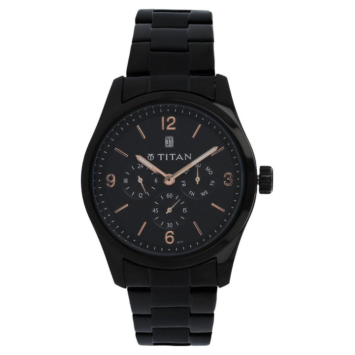 Titan Quartz Analog Black Dial Metal Strap Watch for Men-NS9493NM01