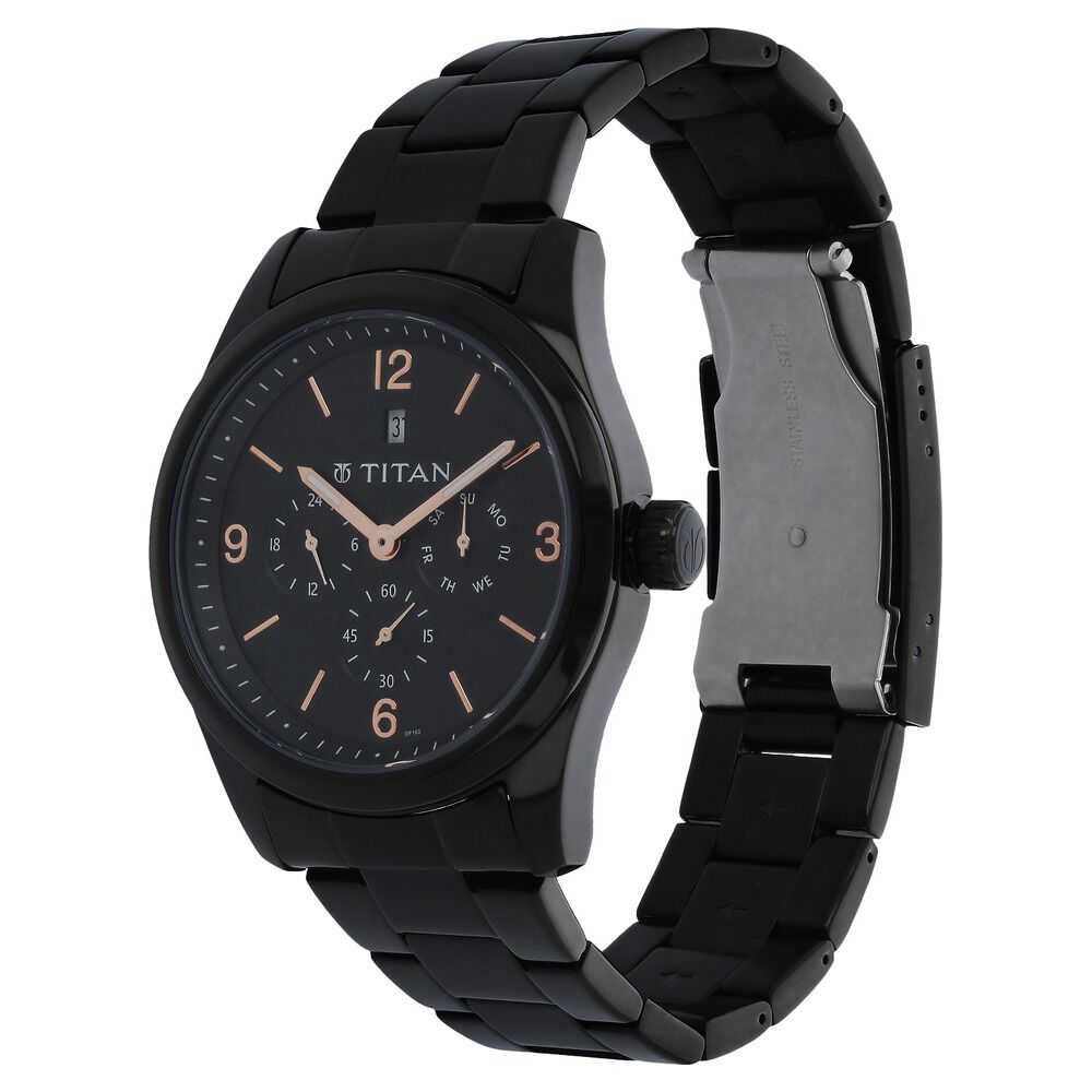 Titan Quartz Analog Black Dial Metal Strap Watch for Men-NS9493NM01
