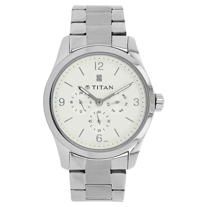 Titan Quartz Analog Silver Dial Stainless Steel Strap Watch for Men-NM9493SM01