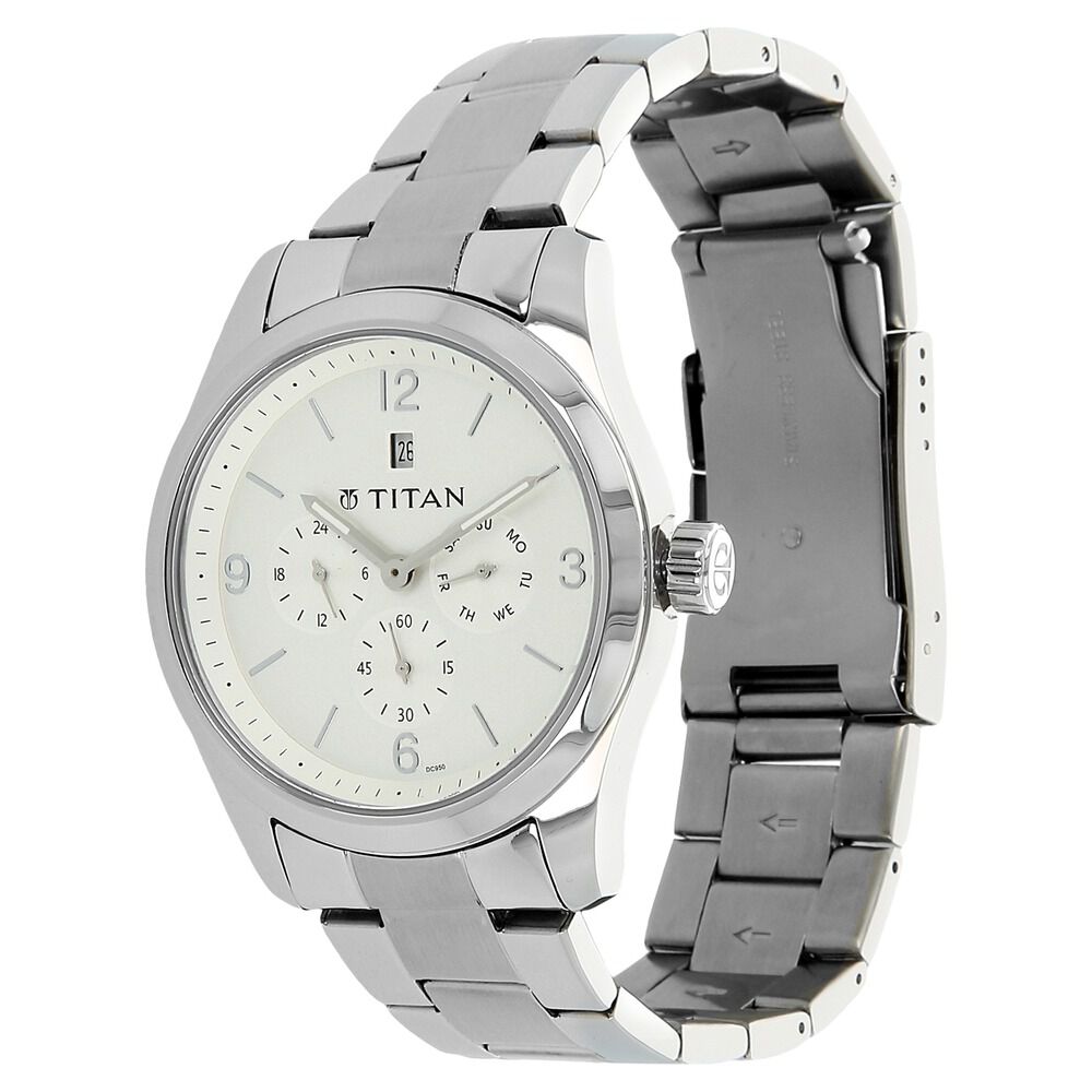 Titan Quartz Analog Silver Dial Stainless Steel Strap Watch for Men-NM9493SM01