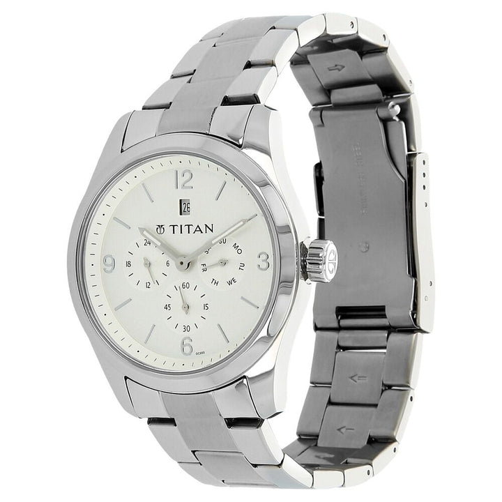 Titan Quartz Analog Silver Dial Stainless Steel Strap Watch for Men-NM9493SM01