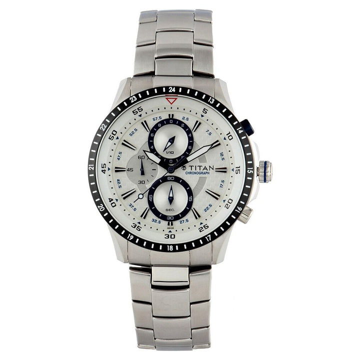 Titan Chronograph White Dial Quartz Metal Strap watch for Men-9496KM02