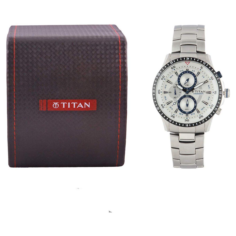 Titan Chronograph White Dial Quartz Metal Strap watch for Men-9496KM02