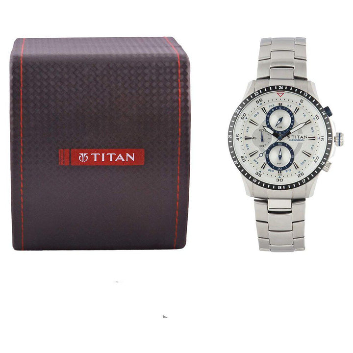 Titan Chronograph White Dial Quartz Metal Strap watch for Men-9496KM02