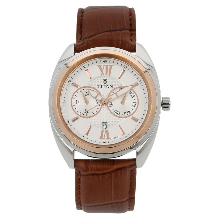 Titan Quartz Analog Silver Dial Leather Strap Watch for Men-NL9497KL02