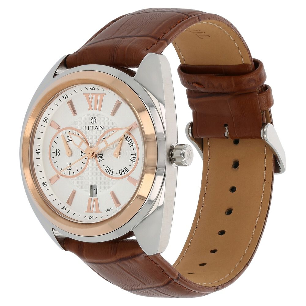 Titan Quartz Analog Silver Dial Leather Strap Watch for Men-NL9497KL02