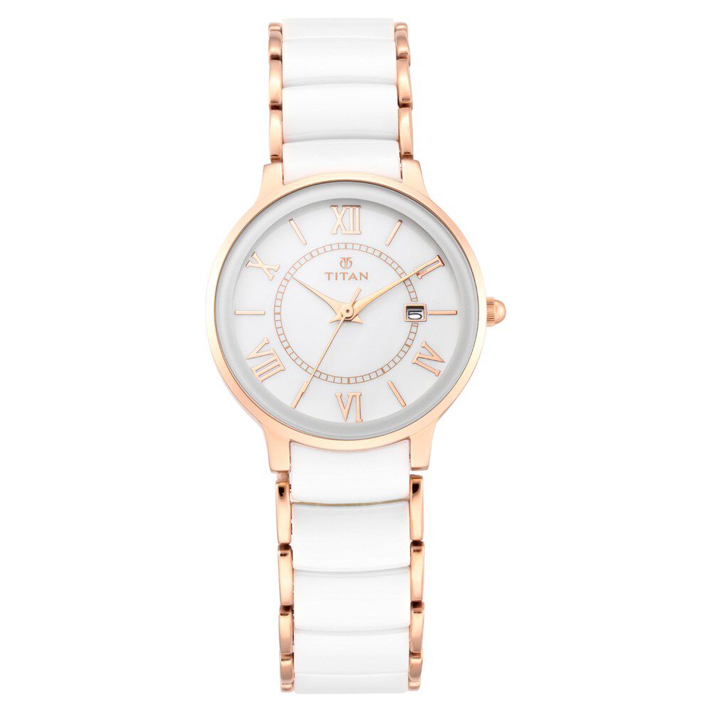 Titan Quartz Analog with Date Mother of Pearl Dial Stainless Steel & Ceramic Strap Watch for Women - The Watch Factory ®