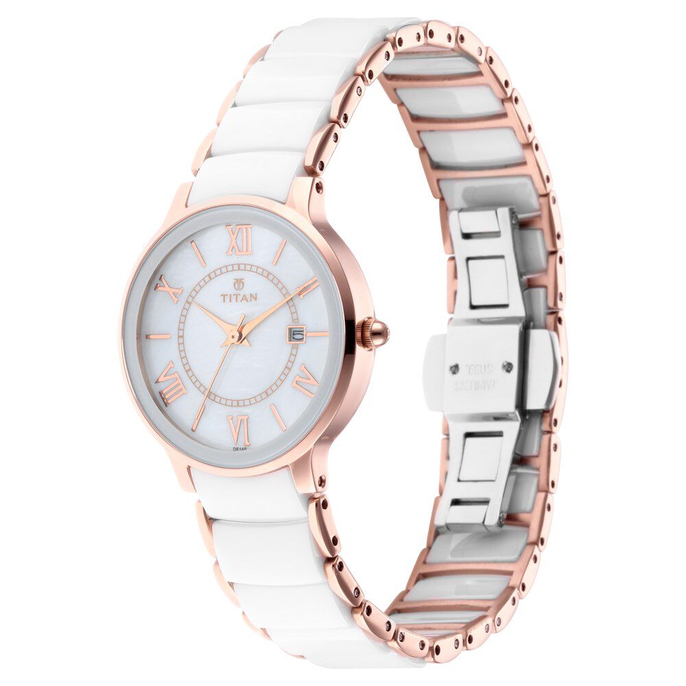 Titan Quartz Analog with Date Mother of Pearl Dial Stainless Steel & Ceramic Strap Watch for Women - The Watch Factory ®
