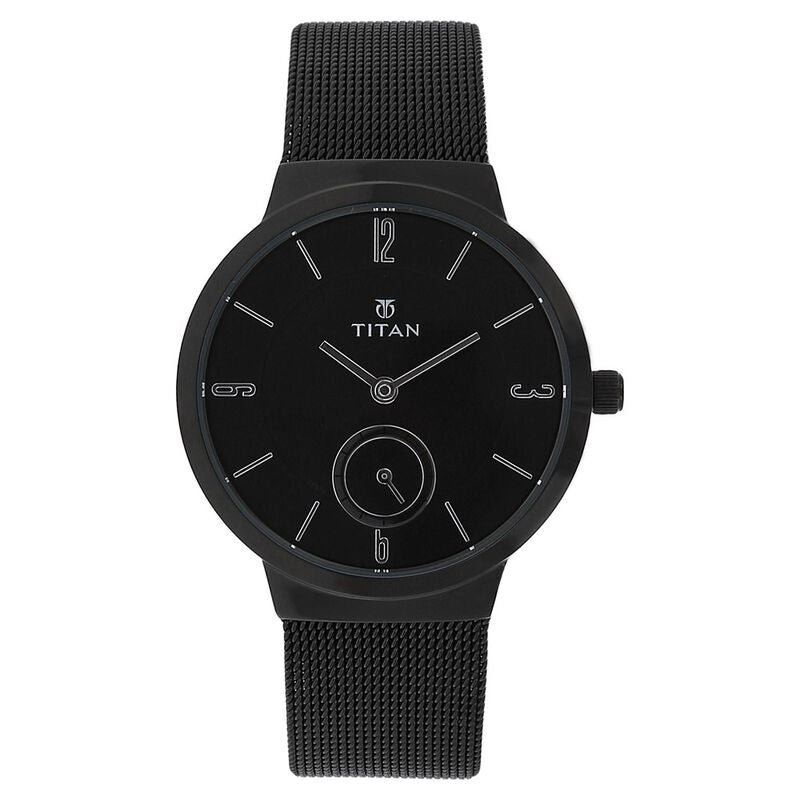 Titan Quartz Analog Black Dial Stainless Steel Strap Watch For Women