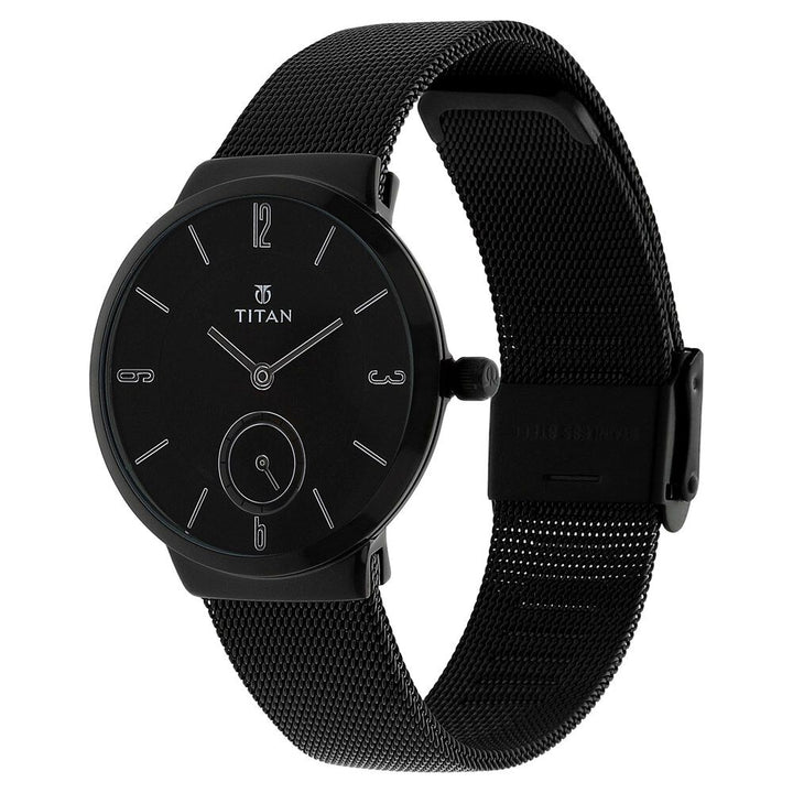 Titan Quartz Analog Black Dial Stainless Steel Strap Watch for Women NS95033NM01
